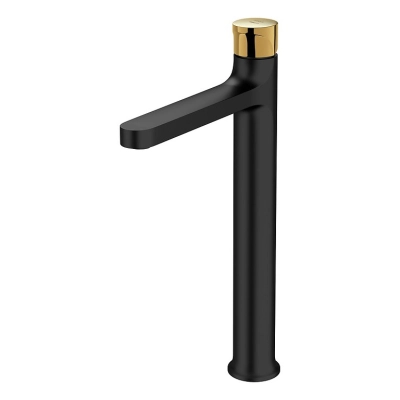 Змішувач для умивальника Cersanit INVERTO високий чорний + ручка золото